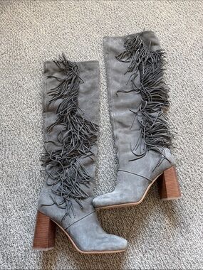 Sam Edelman Gray Suede Fringe Over-the-Knee Boots
